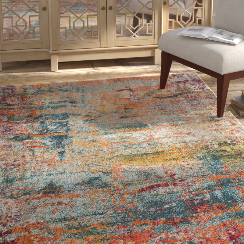 Bungalow Rose Arianna Abstract Teal/Orange Area Rug & Reviews Wayfair